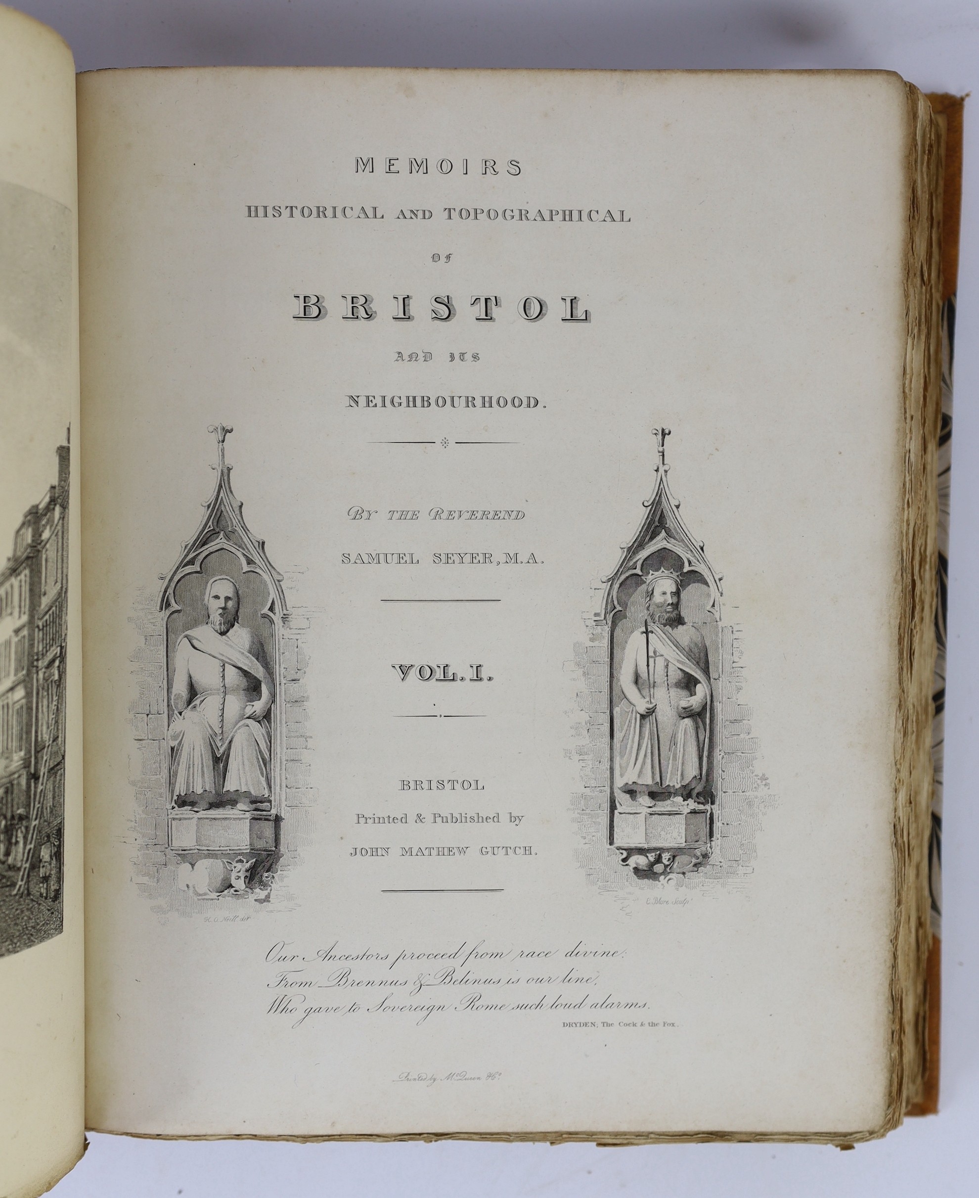 SOMERSET, BRISTOL: Seyer, Rev. Samuel - Memoirs Historical and Topgraphical of Bristol and its Neighbourhood....2 vols. engraved pictorial and printed titles, num. plates (incl. maps and plans, some lithographed), text e